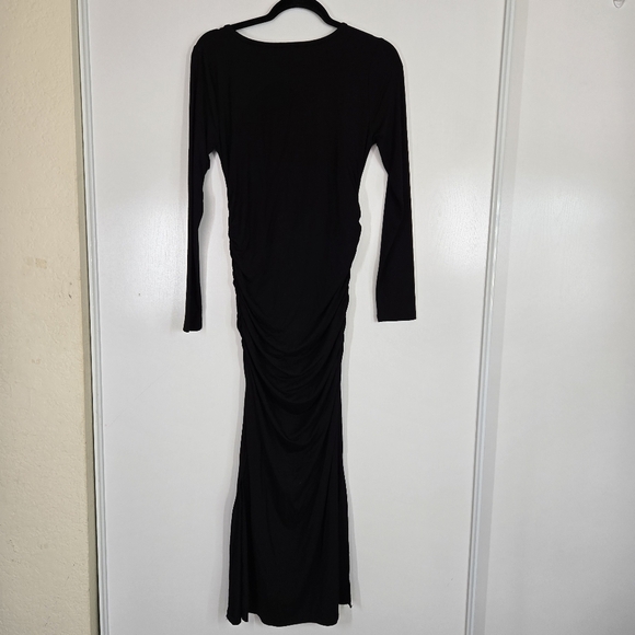 Nom Maternity Curve Dress In Black‎ Size Small Ruched Bodycon Long Sleeve - Picture 4 of 13